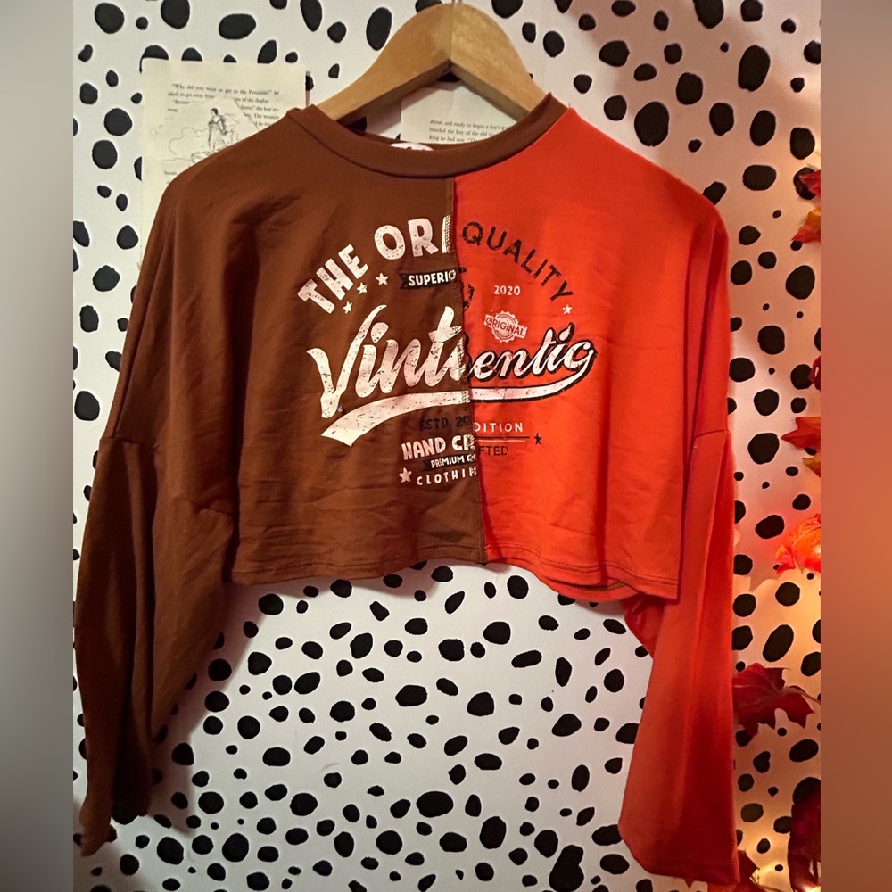 Half brown half orange vintage cropped long sleeve